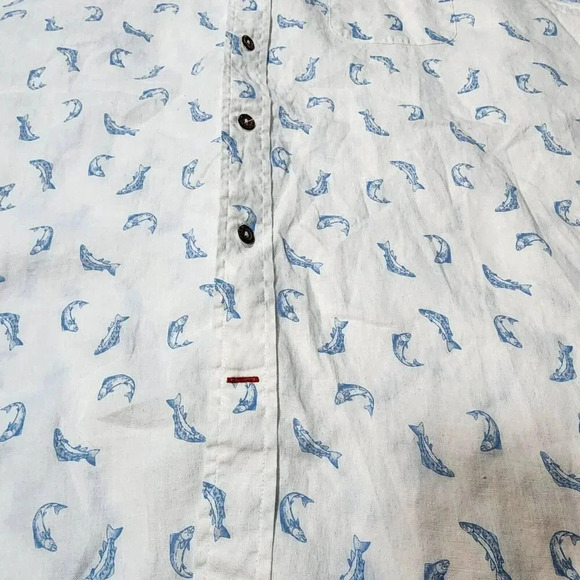 Cremieux Collection Shirt Men Button Down White Fish Print Short Sleeve  Casual - Picture 10 of 14